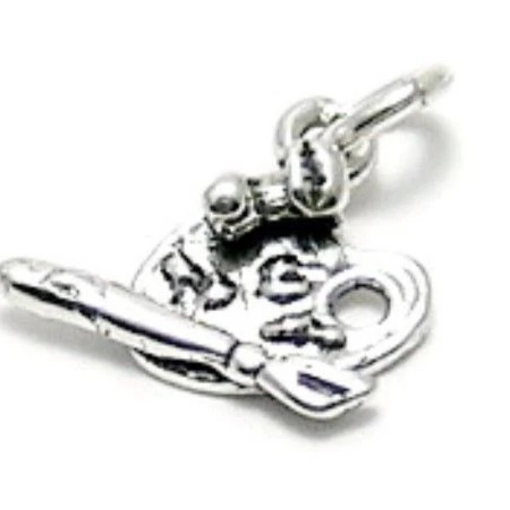 Artist's Palette And Brushes Charm. Sterling Silver